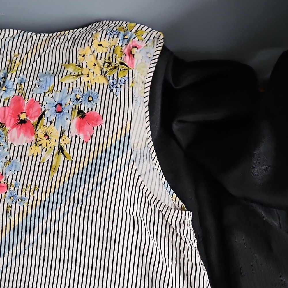 J. Jill Black and White Striped Midi Dress with Floral Accents - Picture 8 of 16